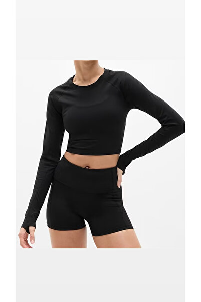 Krm Ambalaj Spor Crop Üst/ Parmak geçirmeli gym üst/ Uzun kollu spor crop