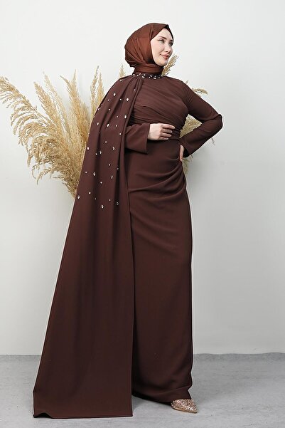 GİYZAMİLA Ayçin Crepe Evening Dress Rose Brown
