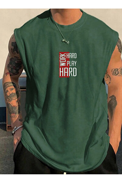 SUNFREE Work Hard Printed Basketball Wear Sportswear Zero Sleeve Oversize T-S...