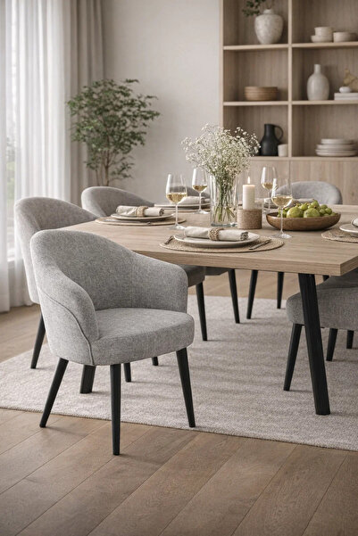 MARIA HOMES Stylish Grey Upholstered Dining Chair Modern Armchair with Black ...
