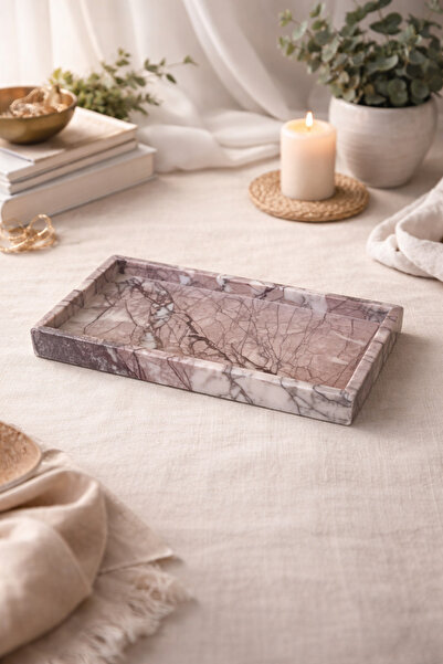Marbello Premium Leylak Mermer Tepsi 17x32 cm | El İşçiliği Doğal Taş Dekorat...