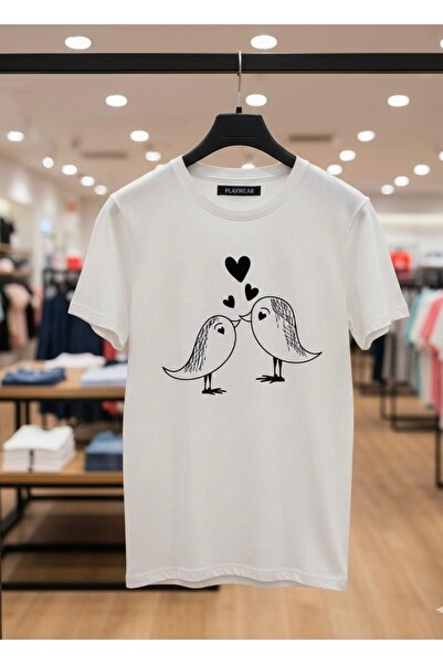 playwear PLAY WEAR Tricou unisex cu imprimeu MINIMAL DOUBLE BIRD, cu decolteu...