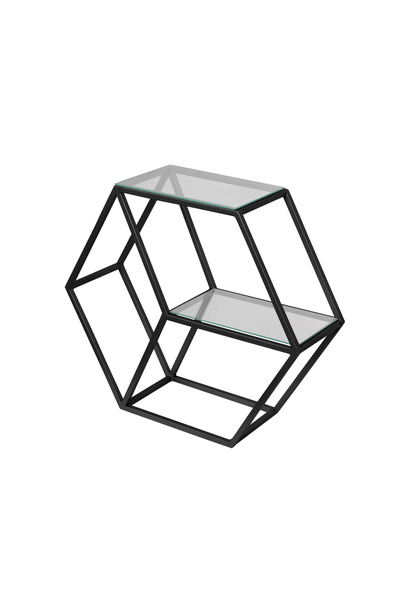 fromro Raft modern Ines din metal negru și sticlă, design geometric – 70×35×6...