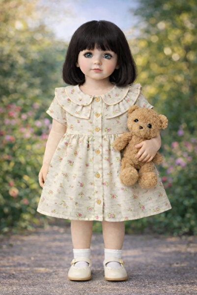 canmana kids&baby 100% Cotton Muslin Fabric Printed Dress with Collar and But...