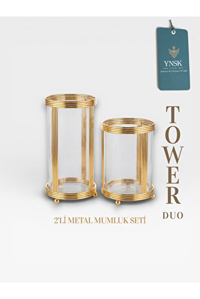 YNSK Luxury | TOWER Dou | İthal 2'li Lüks Metal Mumluk Seti