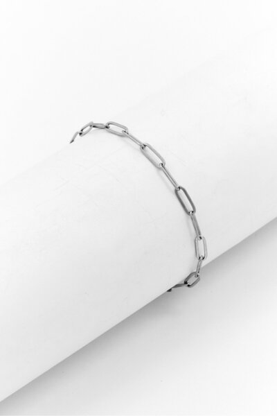 Piatella Women Stainless Steel Paper Clip Link Anklet, Silver
