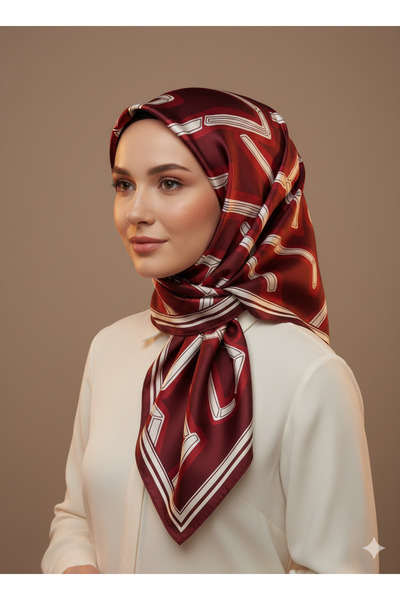 Armine 100% Sura Burgundy - Red - White Colored Pure Silk Scarf 90X90 New Sea...