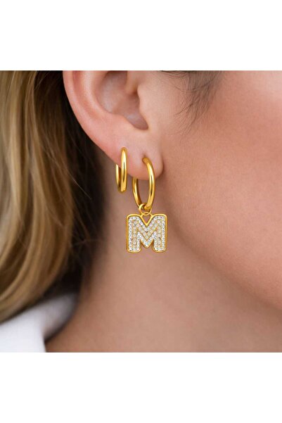 Bittox أقراط دائرية من الفولاذ المقاوم للصدأ مع حروف وحجارة مرصعة، أقراط ذهبي...