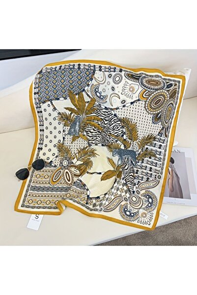 Accessories Стилен дамски шал с жълт десен, наподобяващ коприна