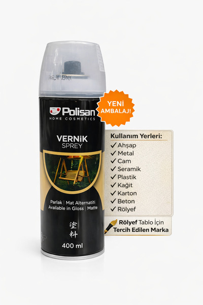 Polisan Vernik Sprey Akrilik Şeffaf Parlak 400 ml (rölyef tablo vb. için uygun)