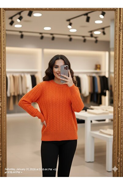 Sublime Butik Bisiklet Yaka Burgu Örgü Tarz Petite Model Lastikli Likralı Kazak