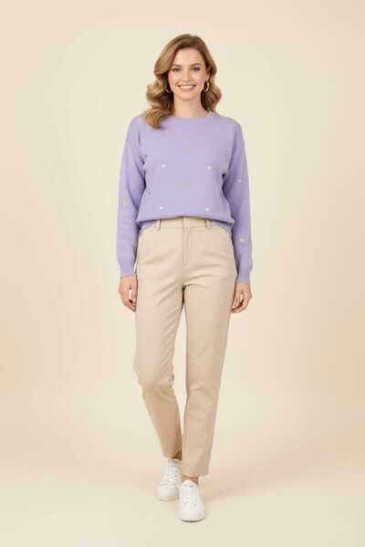 SultanaButik Kalp Nakışlı Bisiklet Yaka Triko Kazak – Kışlık Şık Örme