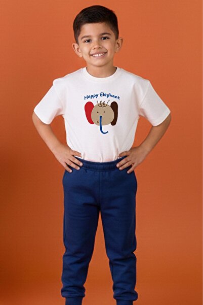 Monila Erkek Çocuk Lacivert Fil Baskılı Pamuklu Jogger Pantolonlu Alt Üst Takım