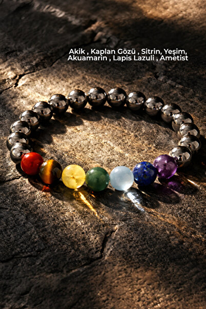 NBS Beautiful Naturel Stones سوار للجنسين من الحجر الطبيعي ذو 7 شاكرات (الوفر...