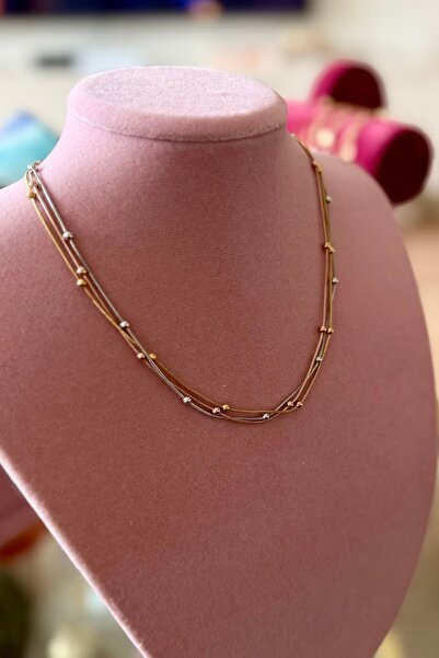 Trendy Butik الصلب ثلاثي الألوان الكرة سلسلة قلادة