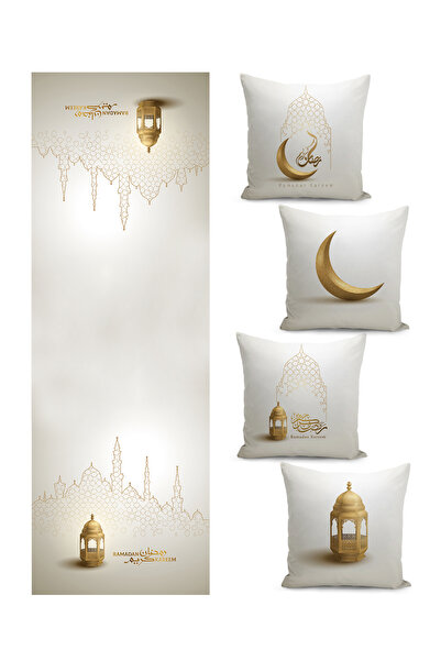 Filamente Ramadan Themed Quarterly Kirlent Covers and Runner Set / Double-Sid...