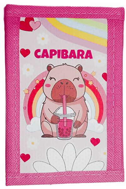 ATA TANITIM Sports Fabric Wallet, Very Stylish Pink with Capibara Illustration