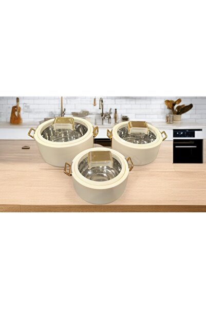 AR HOME 3 pcs food contaIner set -hot pot-1000-1500-2000 ml-BEİGE