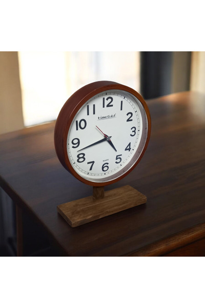 Time Gold Eskitme Ahşap Ayaklı Plastik Gövdeli Masa Saati Sessiz Akar Saniye