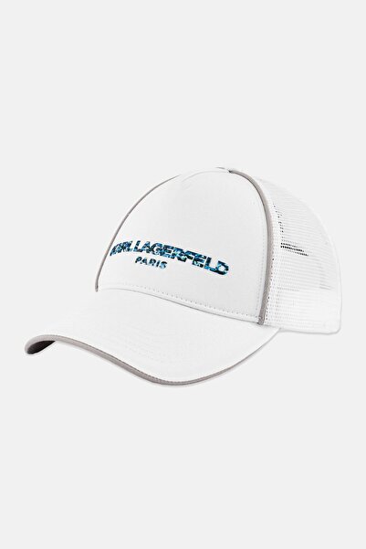 Karl Lagerfeld Men Brand Logo Trucker Cap, White