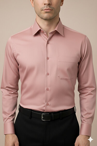 Zikuv Regular Fit Classic Cut Long Sleeve Easy-Iron Breathable Texture Tie-Do...