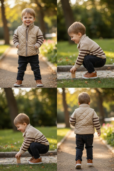 İdeal Canöz 3705 Baby Boy Child Inflatable Leather Textured Vest Knitwear Swe...