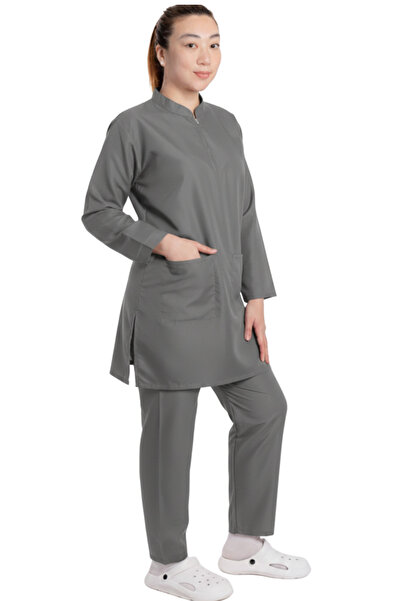 ABSHIR Housemaid Nanny Uniform Set, Cotton Long Sleeve Tunic with Straight Le...