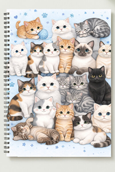 BLACKONECLASS KEDİ TEMALI A5 Metal Spiralli Çizgisiz kalın bristol Kapak KEDİ...