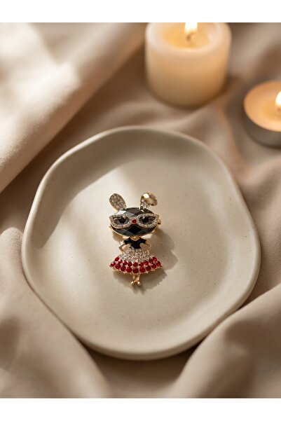 SR Jewelry Box Taşlı Tavşan Figürlü Broş – Gözlüklü Karakter Tasarım, Şık Hed...