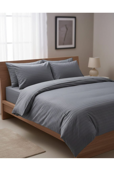 Alpateks Home طقم غطاء لحاف من الساتان المخطط 100% قطن مقاس كينج 220x240 سم