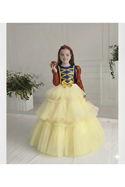 PRİNCESS Masal Temalı Pamuk Prenses Modeli Kız Çocuk Abiye Kostüm