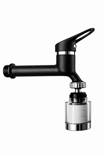 MUSLUQ صنبور طويل أسود قابل للحركة بزاوية 360 درجة مع فلتر وصنبور تشغيل/إيقاف