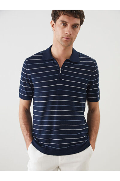 LC Waikiki سترة تريكو رجالية مخططة بأكمام قصيرة وياقة روبا من UZG STORE