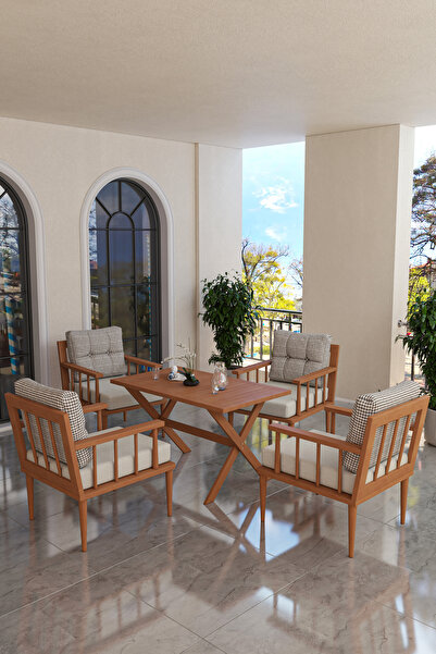 Kaktüs Avm Preda Serisi Masif Fırınlanmış Gürgen Ahşap Bahçe Balkon Takımı 1+...