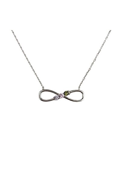 Flippy Ασημένιο κολιέ 925, Άπειρο με τρεις πολύχρωμες ζιργκόν, 40 εκ.