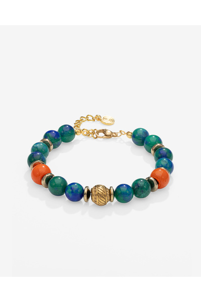 TARZ-I TAKI Natural Stone Varied Green Agate & Orange Bodrum Bead Design Brac...