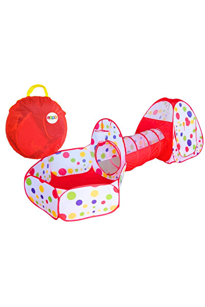 LEAN Loc de joaca 3in1 cort Igloo tunel si piscina cu cos ROSU