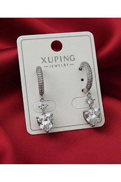 DİAVENTA TAKI VE AKSESUAR Xuping Silver Stone Hoop Earrings Heart Steel Earri...