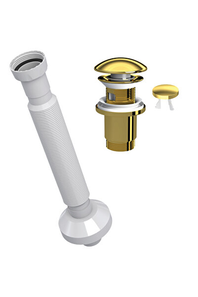 SUERA Magic Pipe Körüklü Gider Borusu + Elixir Pop-Up Set (Altın - Taşma Deli...