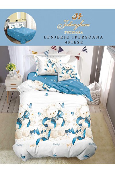 trendyhome Bed Linen 1 Person 4 Pieces, Fine Cotton, Modern Print