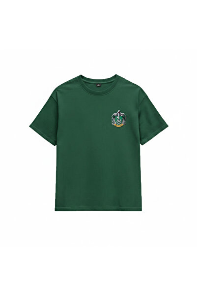 MODARİCH Harry Potter Slytherin T-Shirt - Green Printed Oversize Crew Neck Sh...