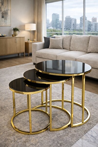 Teknor Gold Metal Zigon Sehpa Bronz Aynalı