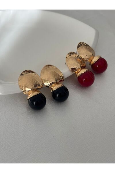 BIJUTERI Gold Plate Detail Ball Earrings