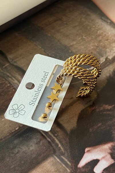 Trendy Butik Steel 6-piece ring star ball double earring