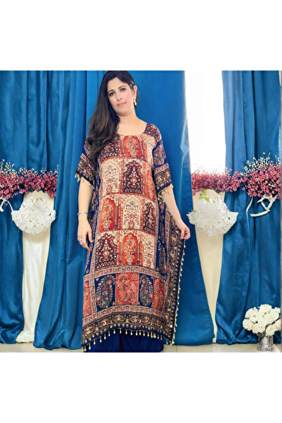 MYSMAR Blue Chinon Silk Kuftan - ALN1008 | Blue