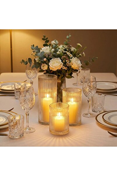 GLASSY Yaşam Alanınıza Işıltılı Bir Dokunuş: 3’lü Optik Desenli Silindir Set(...