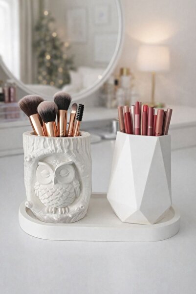 LİZA HOME DECORATION Baykuş Desenli Organizer & Mini Vazo Dekoratif Set ( Tep...