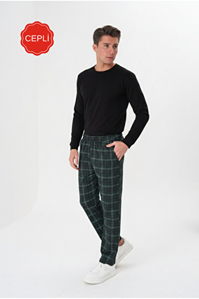 Pijamasoft طقم بيجامة رجالي من القطن المحبوك باللون الأسود والأخضر النفطي مع ...