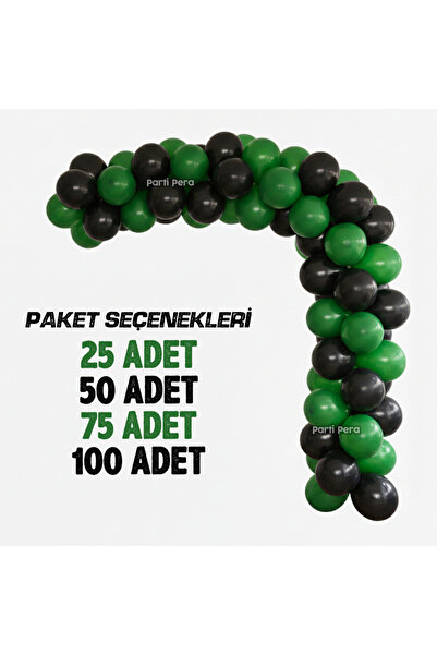 parti pera 25 Balon Yeşil Siyah Pastel Balon Zincir Seti Doğum Günü Balon Seti