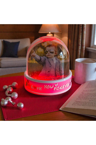 NATUREL Fotoğraflı Pembe Şeffaf Kar Küresi Kişiye Özel Resimli Kar Küresi Sev...